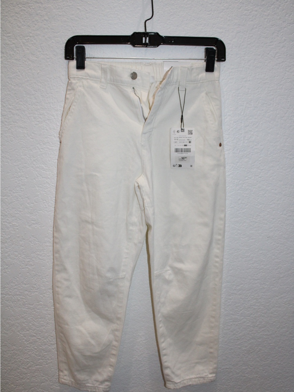 Unisex Zara Kids White Baggy Fit Jeans – Size 11–12 Years / 152 cm